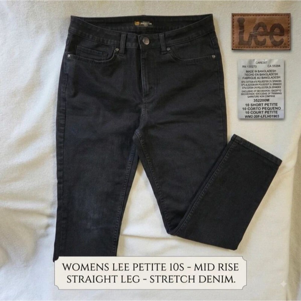 Lee Mid Rise Straight Leg Black Denim Jeans Size 10 Short Petite 10S